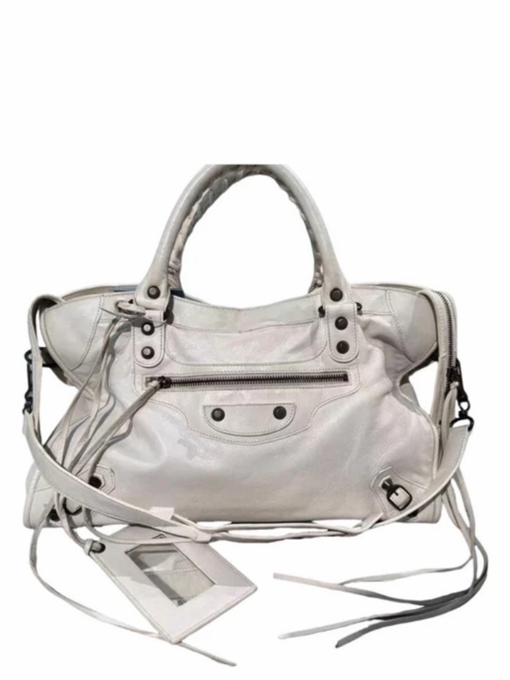 Balenciaga White Leather Shoulder Bag with Braided Handle